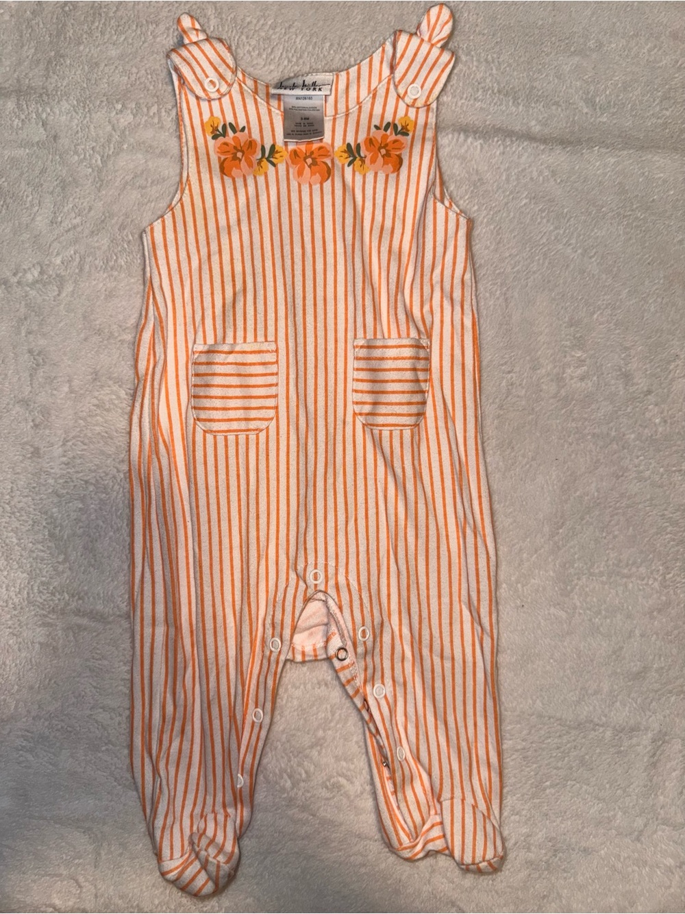Nichole Miller Orange Stripe Floral Baby Footed Romper